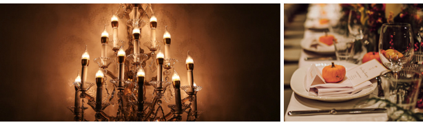 lamp whit candles table decorated Halloween restaurant 